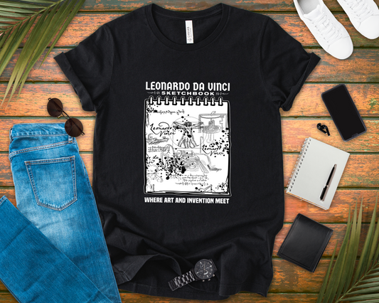 Leonardo’s Sketchbook Tee, Inventor Tribute Shirt, Renaissance Genius Graphic, Art History Top, Creativity Inspired Gift