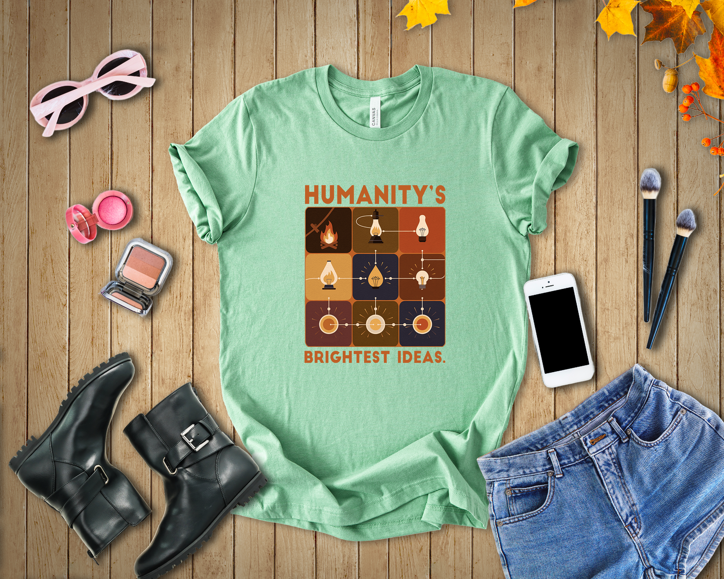 Humanity’s Bright Ideas Tshirt – Evolution from Fire to Fiber Optics Graphic
