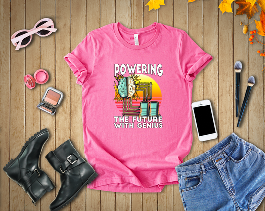 Powering the Future with Genius Tshirt – AI Brain and Tesla Turbines Graphic