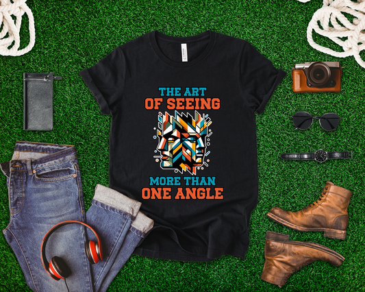 The Art of Seeing More Than One Angle Tshirt – Geometric Faces in Colorful Shapes