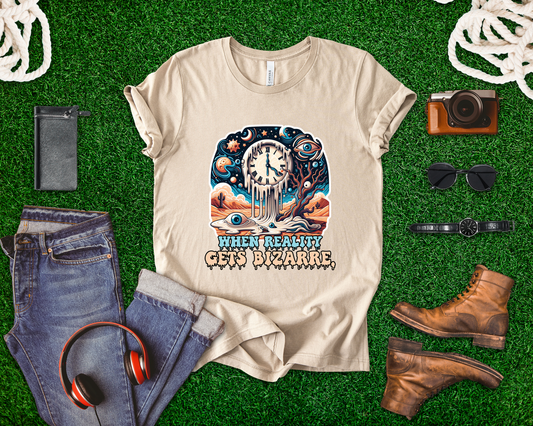 When Reality Becomes Bizarre Tshirt – Surreal Melting Sky, Clocks, and Desert Landscape