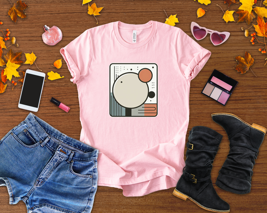 Less Is More Tshirt – Minimalist Geometric Rectangle with Colorful Circles and Lines