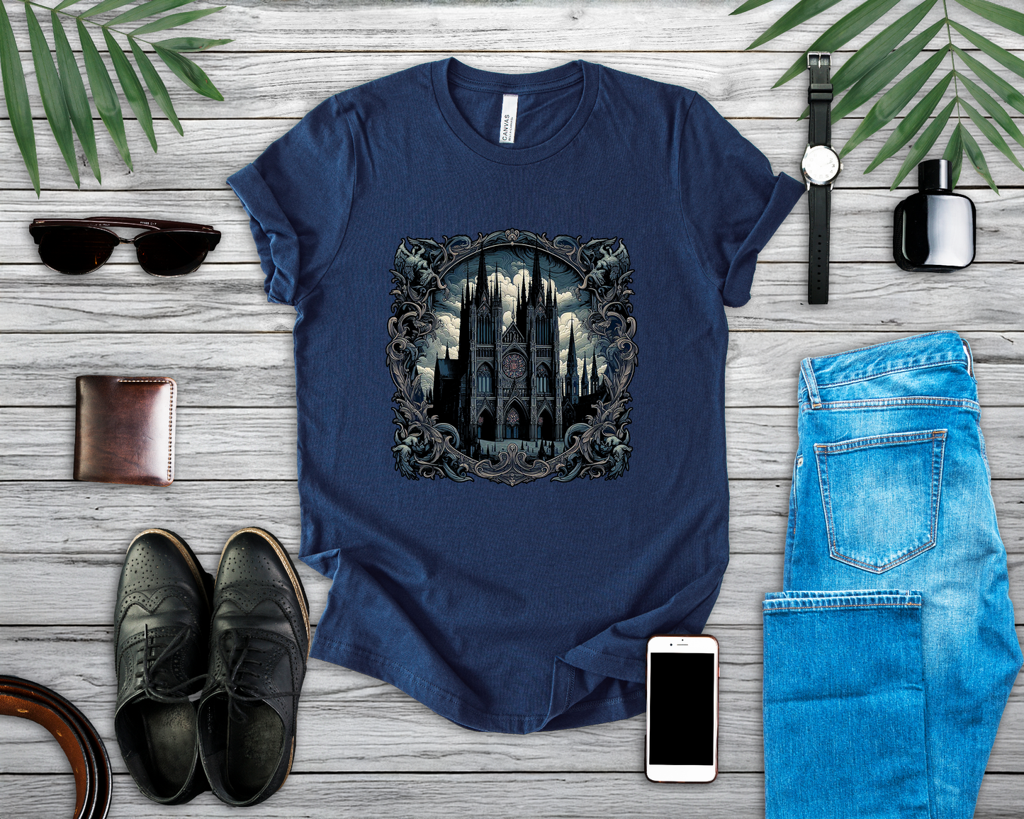 Gothic Art Revival Tshirt – Ancient Castle Reflected in Ornate Mirror