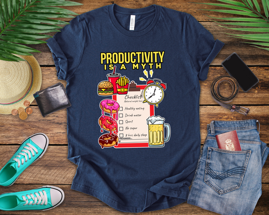 Productivity is a Myth Tee, Anti Hustle Culture Shirt, Lazy Life Graphic, Satirical Work Message Top, Modern Mindset Gift