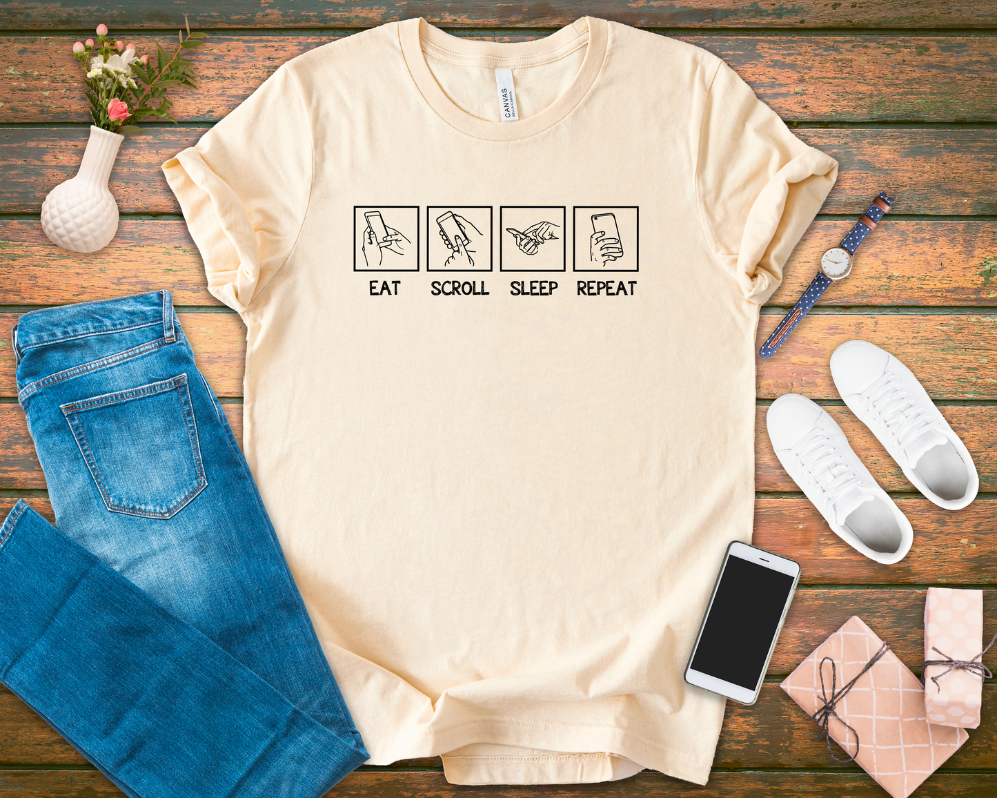 Eat Sleep Scroll Repeat Tee, Social Media Humor Shirt, Digital Routine Graphic Tee, Internet Culture Top, Online Life Gift