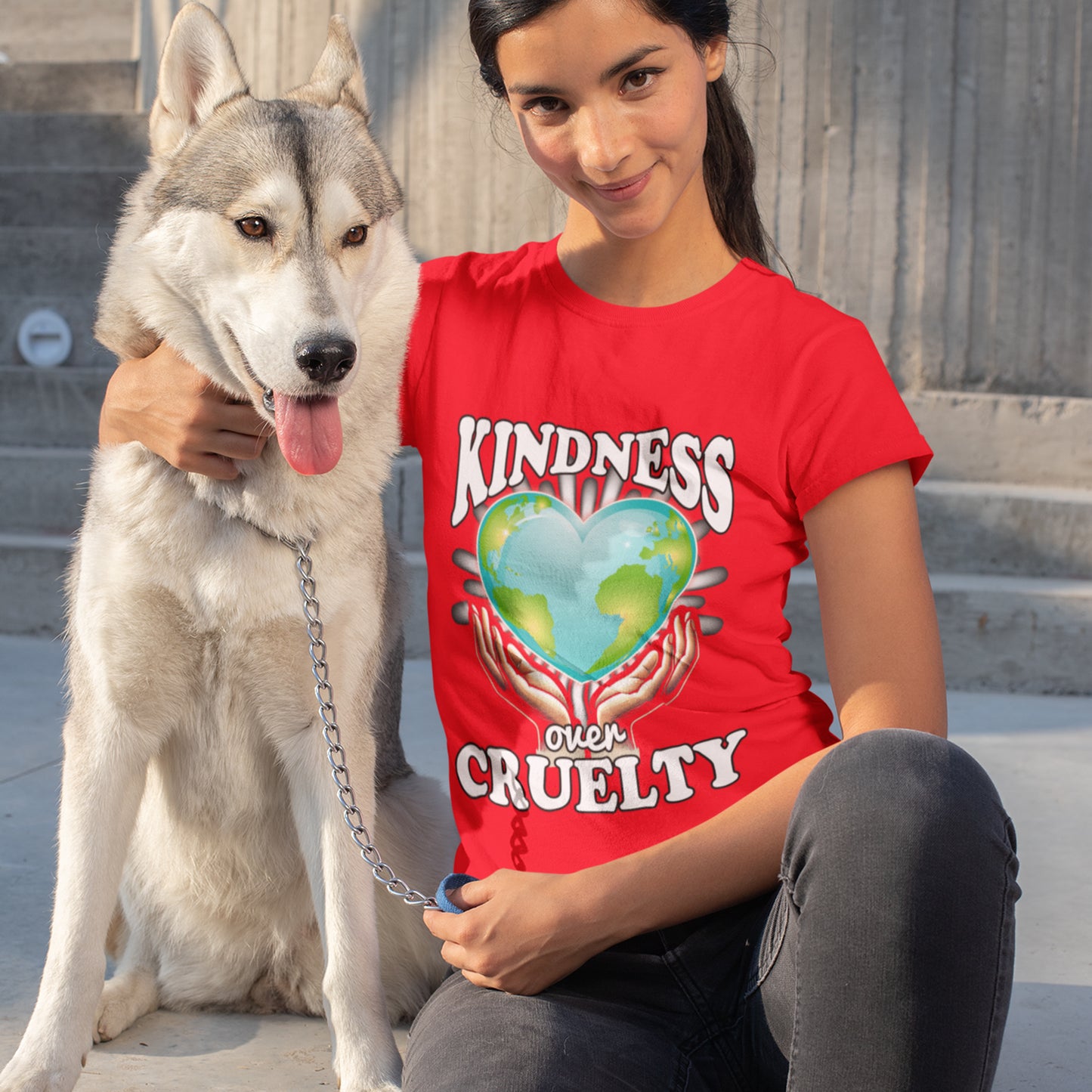 Kindness Over Cruelty | Hands Holding Heart-Shaped Earth Graphic T-Shirt