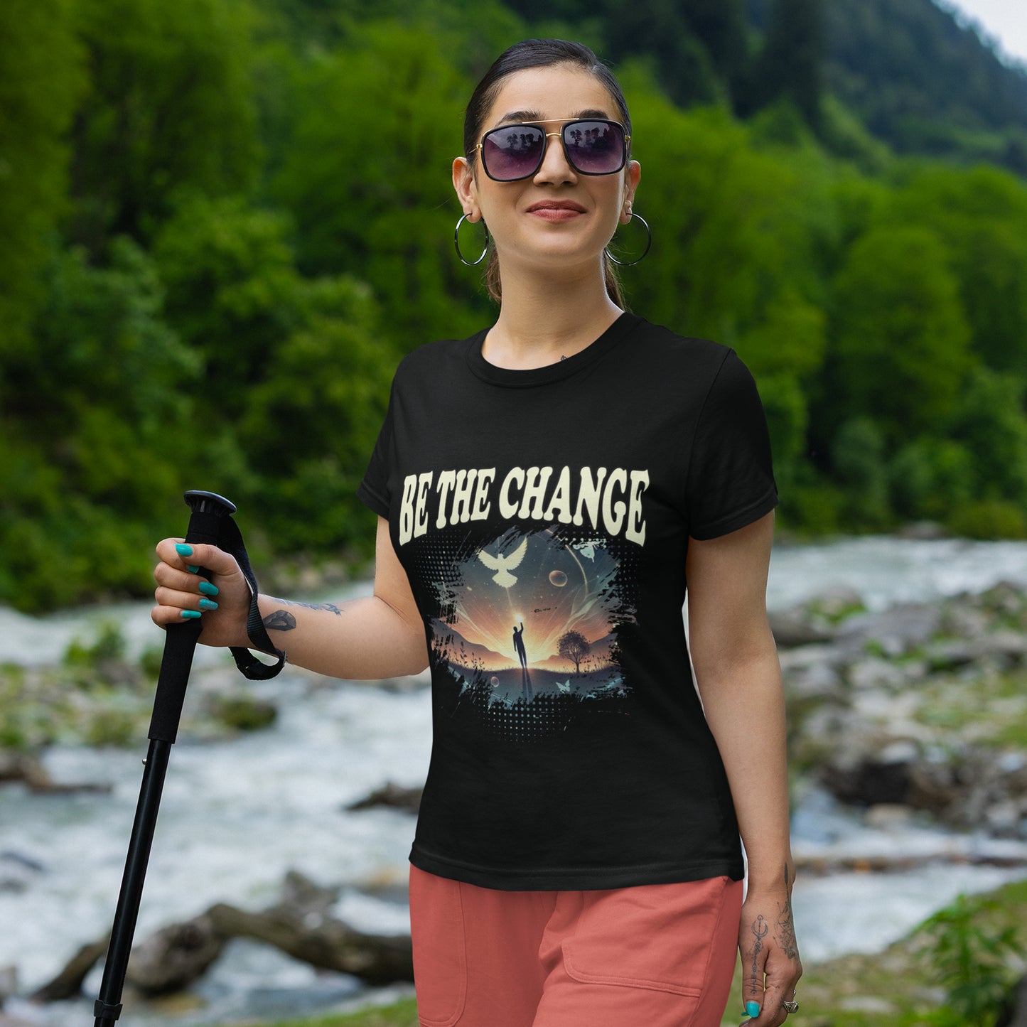 Be the Change | Walking Toward Sunset & White Pigeon T-Shirt