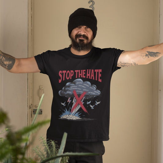 STOP the HATE | Black Cloud Striking Ground with Lightning Graphic T-Shirt