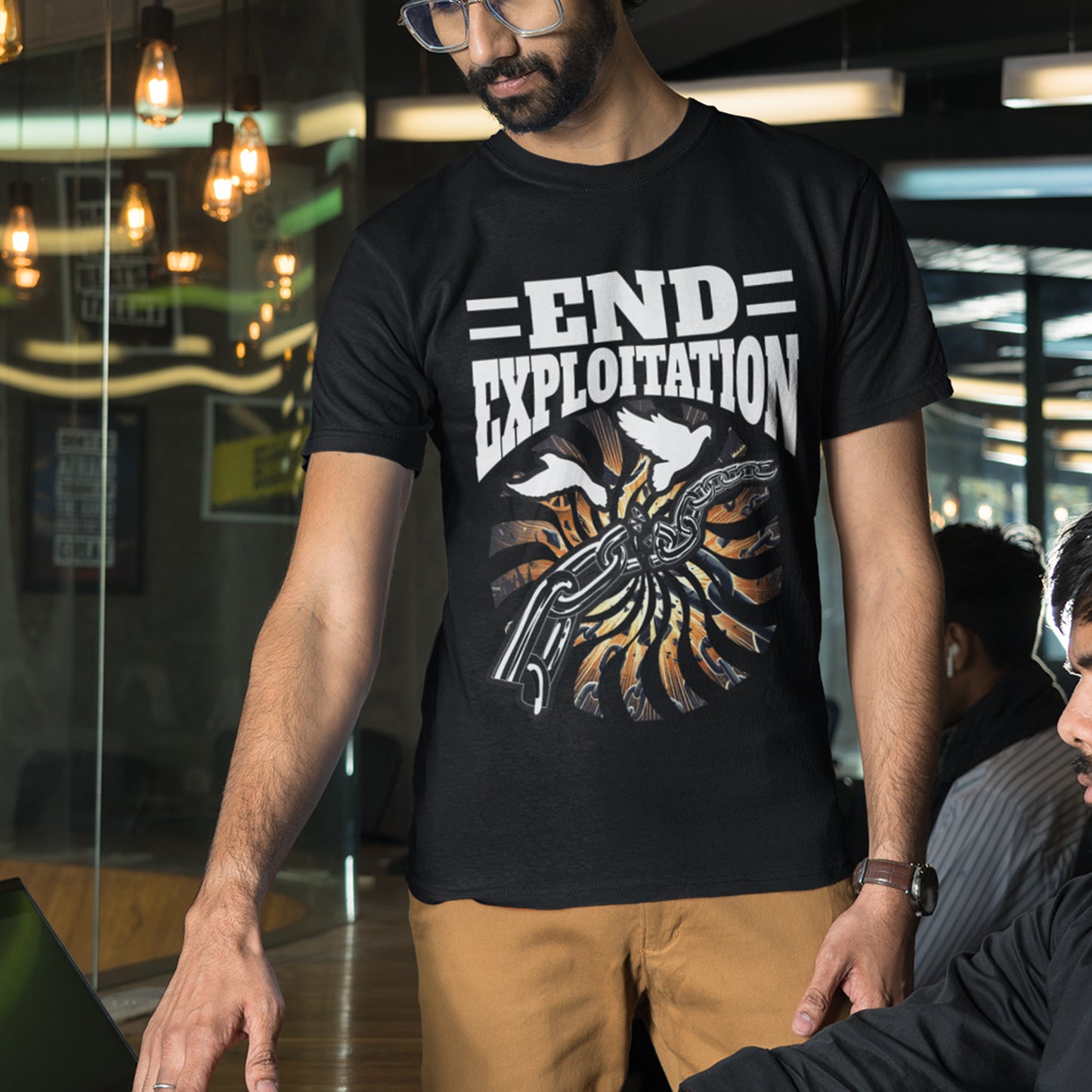 End Exploitation | Broken Chain & Flying White Pigeons Graphic T-Shirt