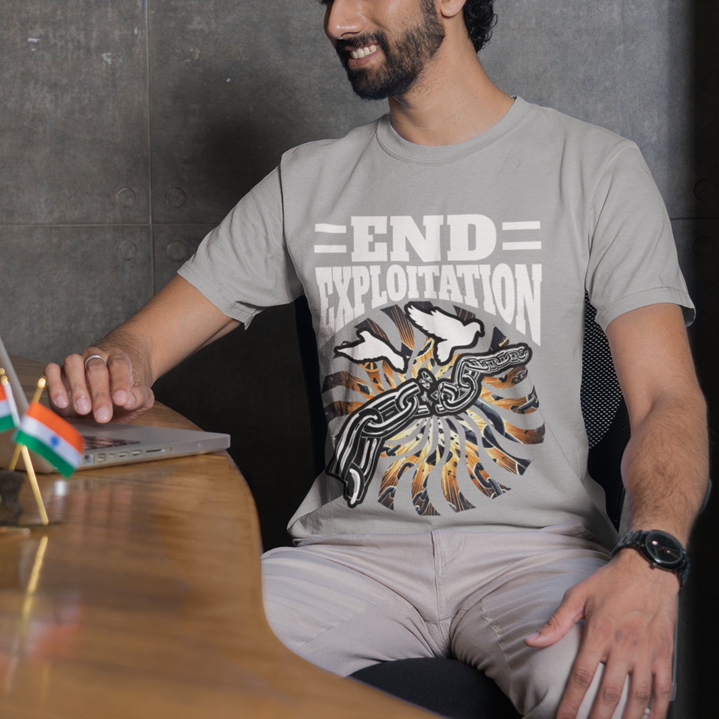 End Exploitation | Broken Chain & Flying White Pigeons Graphic T-Shirt