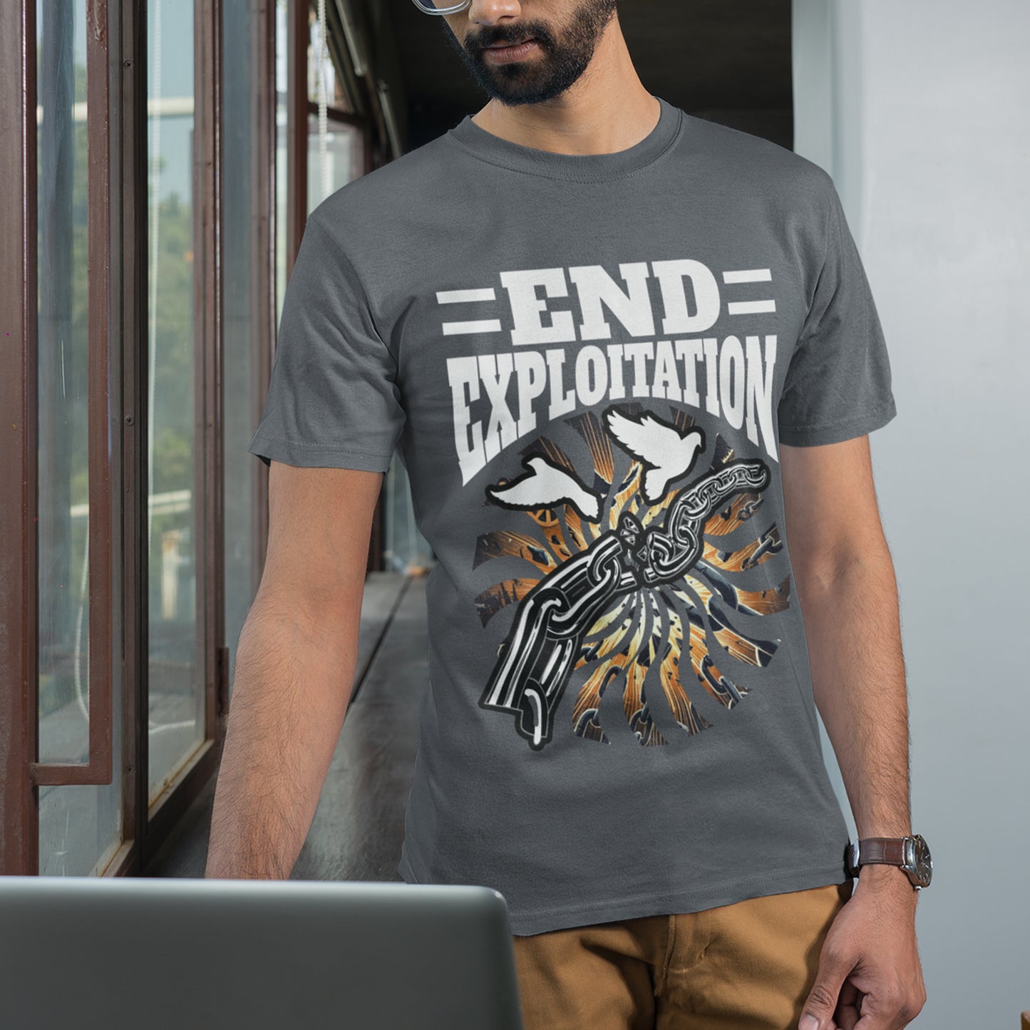 End Exploitation | Broken Chain & Flying White Pigeons Graphic T-Shirt