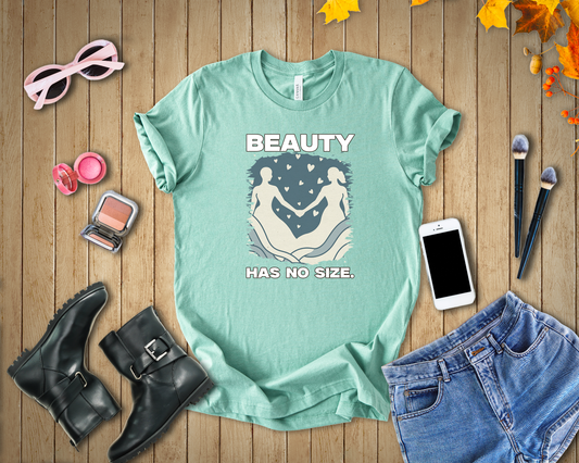 Beauty Has No Size – Inclusive Hands Holding with Heart Emotions Graphic T-Shirt