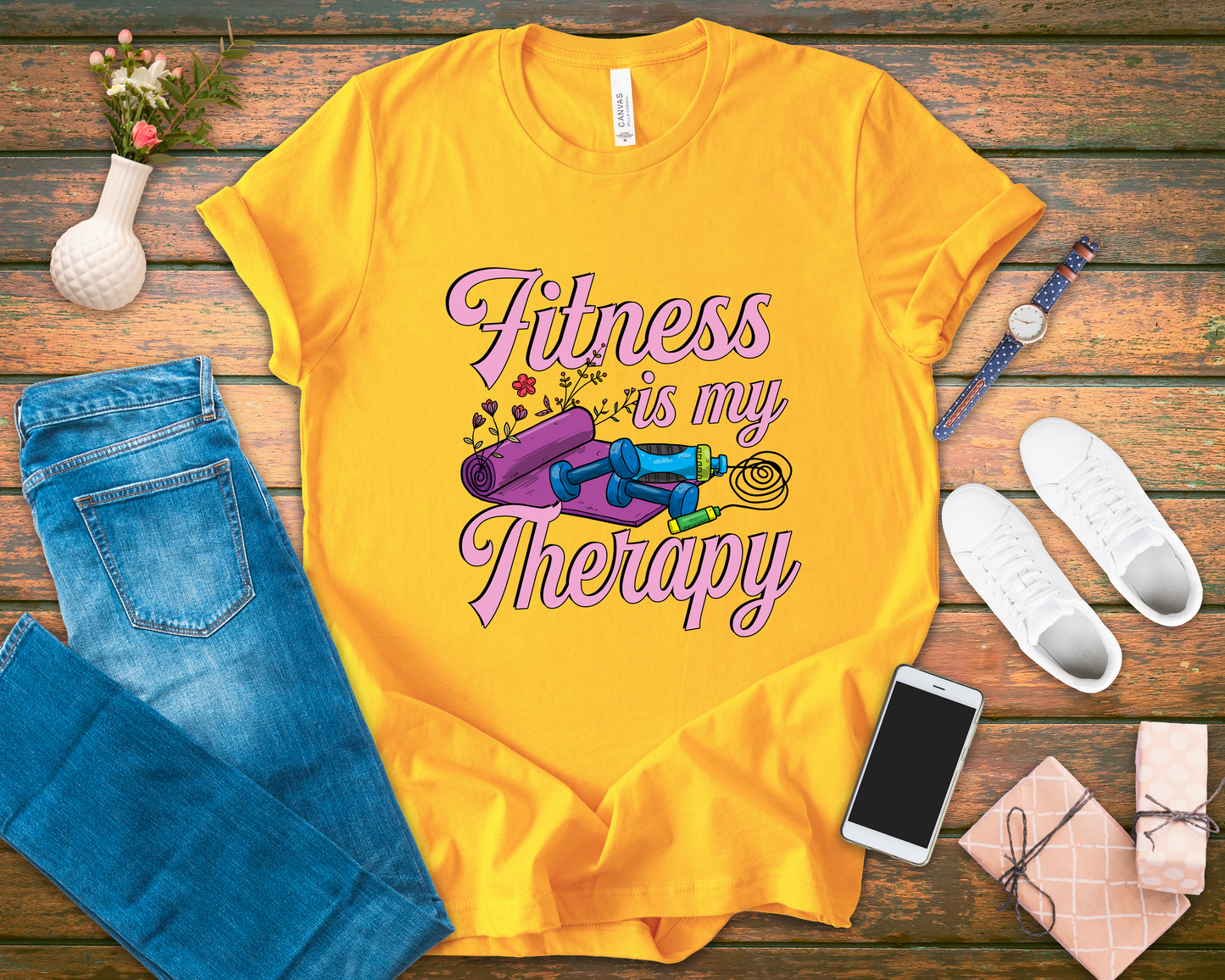 Fitness is My Therapy Tee, Workout Mindset Shirt, Gym Mental Health Top, Exercise Wellness Graphic, Self Care Gift