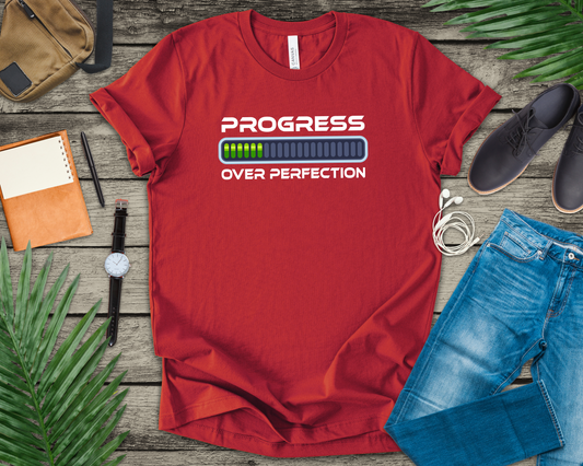 Progress Over Perfection Tee, Motivational Fitness Shirt, Personal Growth Workout Top, Gym Journey Graphic Tee, Daily Grind Gift