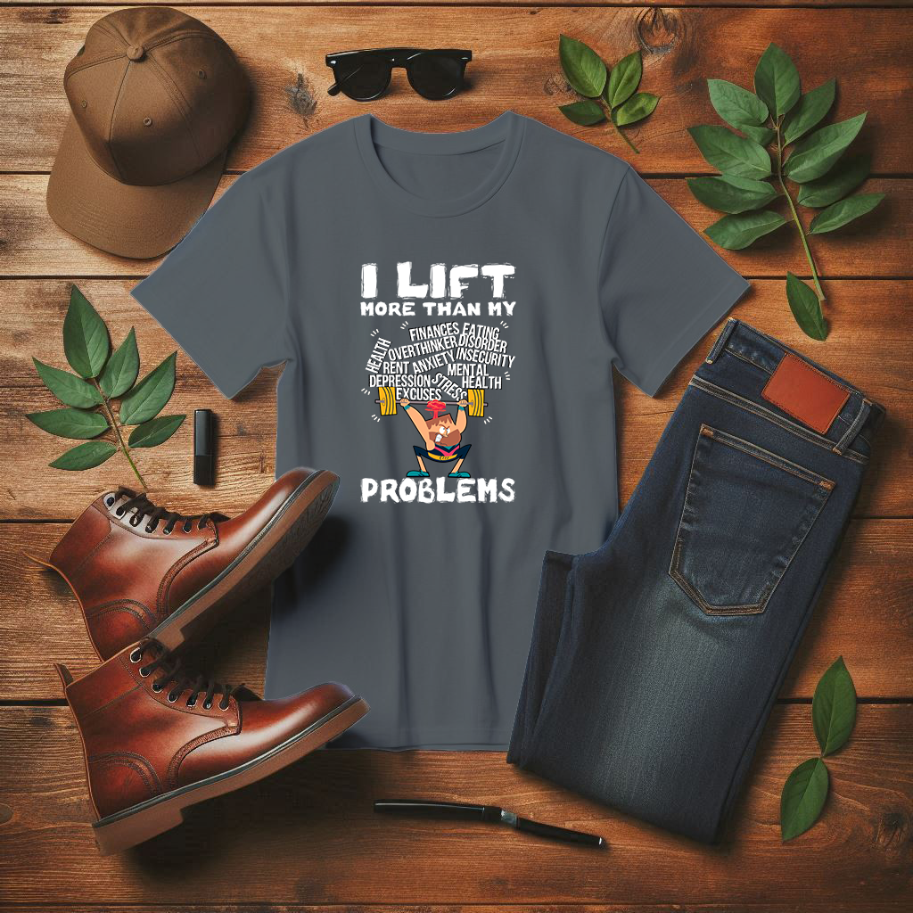 I Lift More Than My Problems Shirt, Funny Gym Quote Tee, Motivational Fitness T Shirt, Workout Humor Apparel, Strong Mind Strong Body Top
