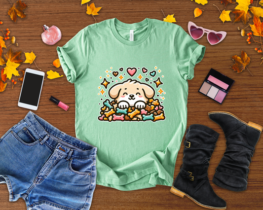 Puppy Face & Paw on a Pile of Treats | Stars & Hearts Reaction Graphic T-Shirt