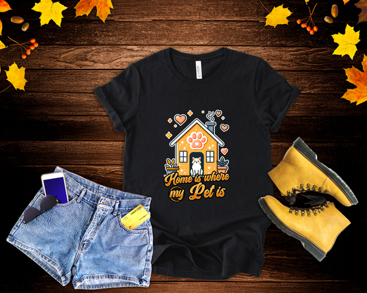Home is Where My Pet Is | Dog at Dog House with Stars & Hearts T-Shirt