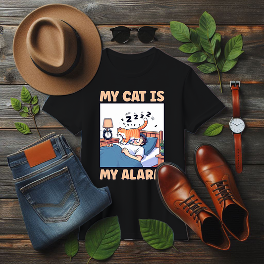 My Cat Is My Alarm Clock Shirt, Funny Cat Lover Tee, Pet Routine Humor T Shirt, Feline Morning Companion Apparel, Cute Cat Quote Top