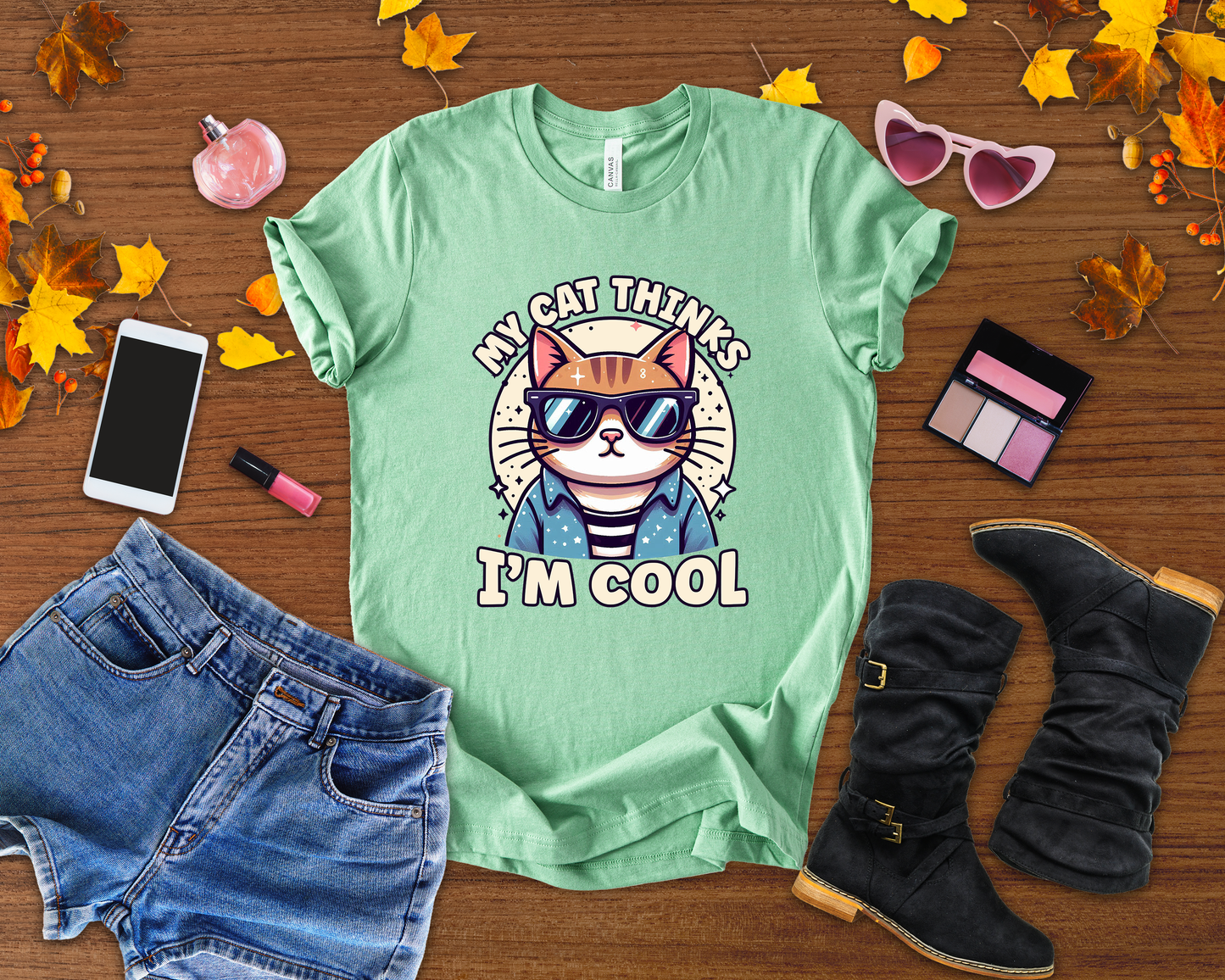 My Cat Thinks I'm Cool | Serious Cat with Sunglasses Graphic T-Shirt