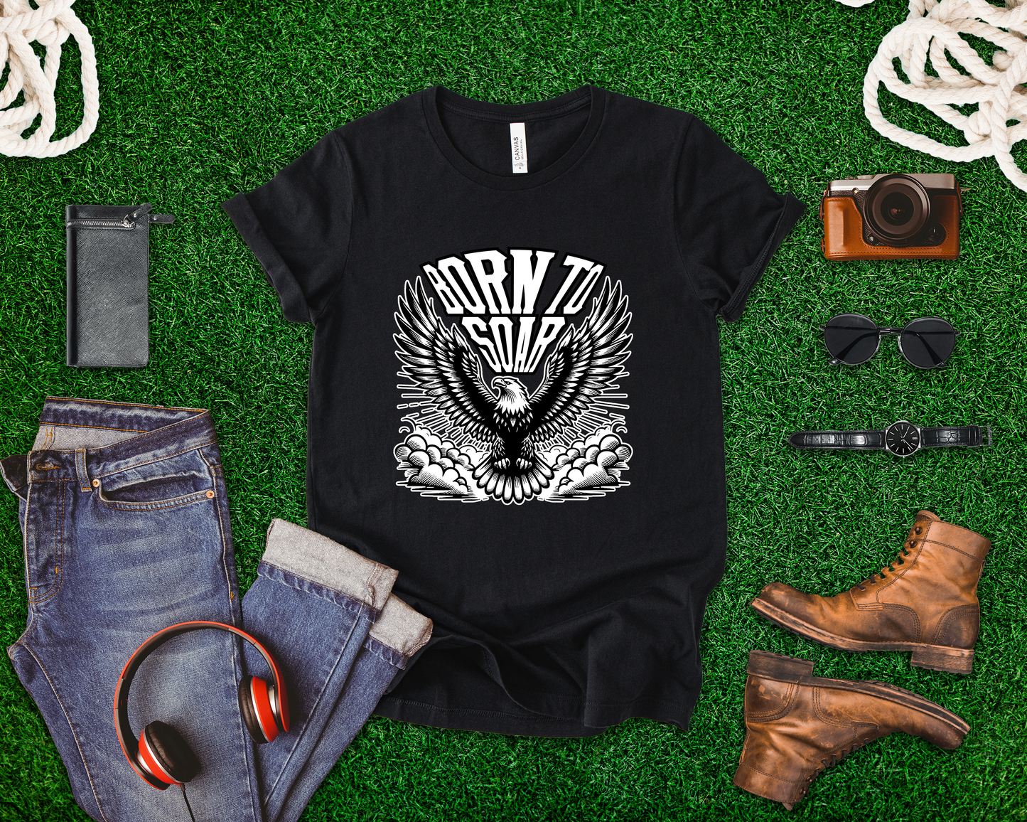 Born to Soar | Eagle with Wide Open Wings Above the Clouds T-Shirt