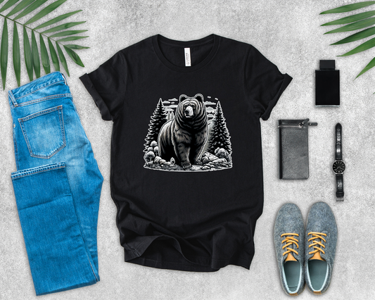 Majestic Wild Bear gazes intently at Stream Edge captivating Graphic T-Shirt