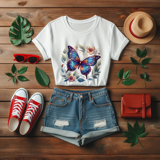 Butterfly Bloom Shirt, Vibrant Nature Tee, Colorful Insect T Shirt, Garden Life Apparel, Joyful Nature Lover Graphic Top