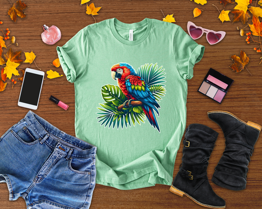 Colorful Macaw Parrot perched gracefully on Lush Green Branch Graphic T-Shirt