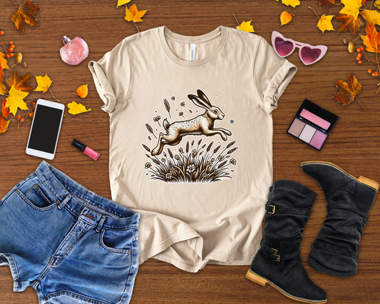 Leaping Lively Hare in Grain Field with Lush Grass Graphic T-Shirt