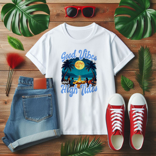 Good Vibes & High Tides - Beach Bonfire Night T-Shirt