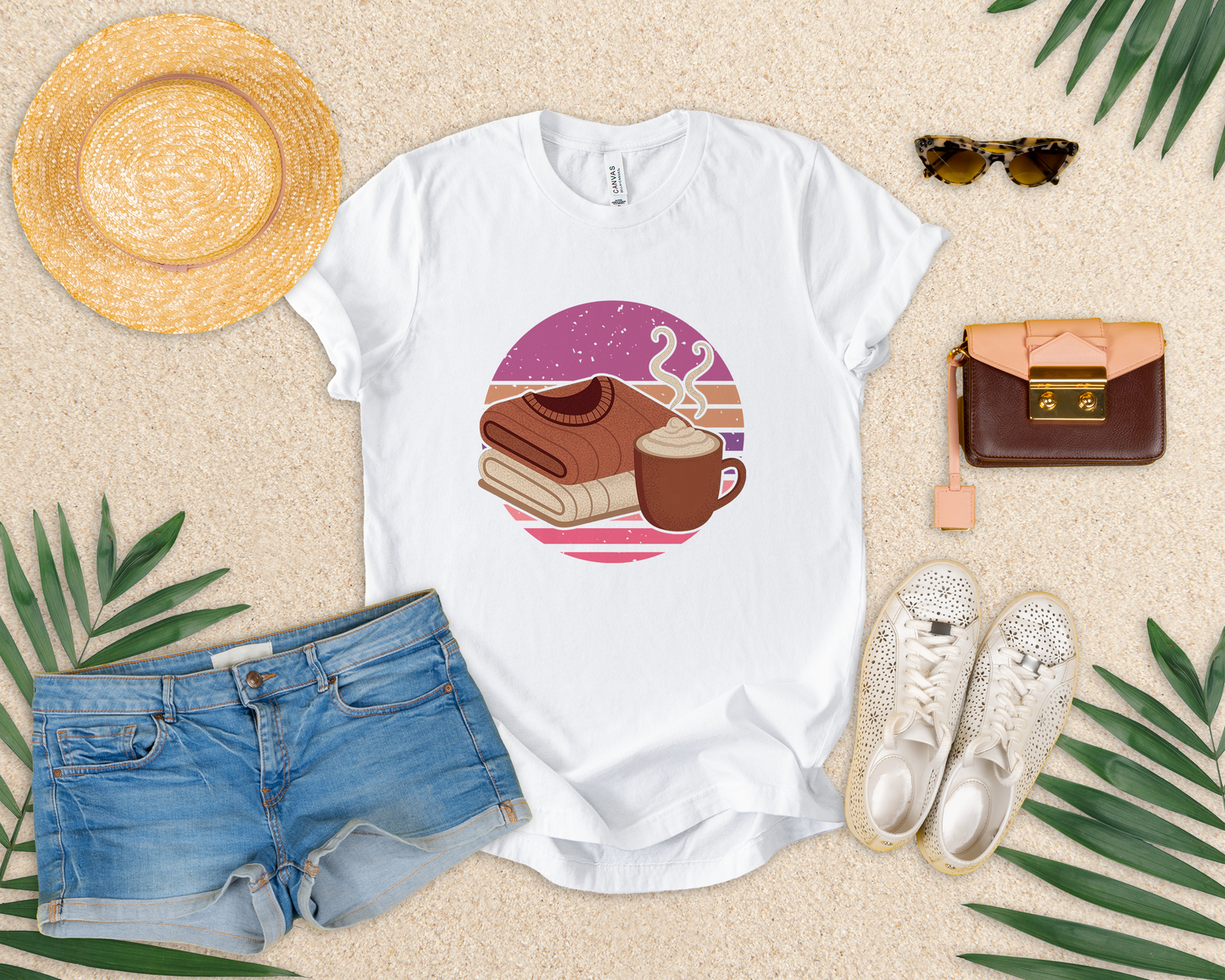 Sweater Weather Aesthetic – Cozy Sweater, Hot Drink & Cool Weather Graphic T-Shirt