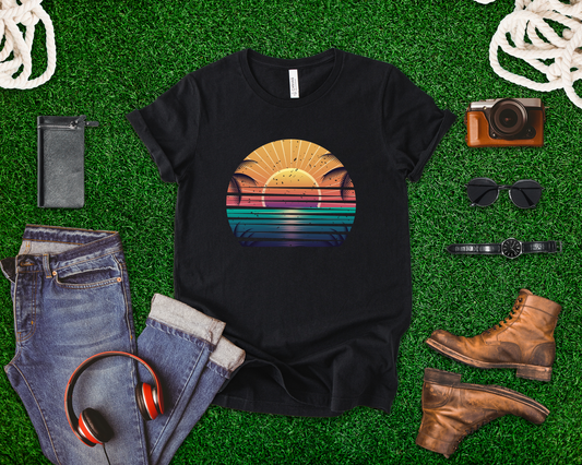 Sun Kissed & Ocean Blissed – Beach Sunset with Palm Trees Graphic T-Shirt