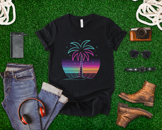 Tropical Nights Neon Lights – Glowing Beach Party Graphic T-Shirt