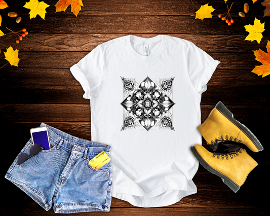 Monochrome Symmetry – Minimalist Geometric Pattern Graphic T-Shirt
