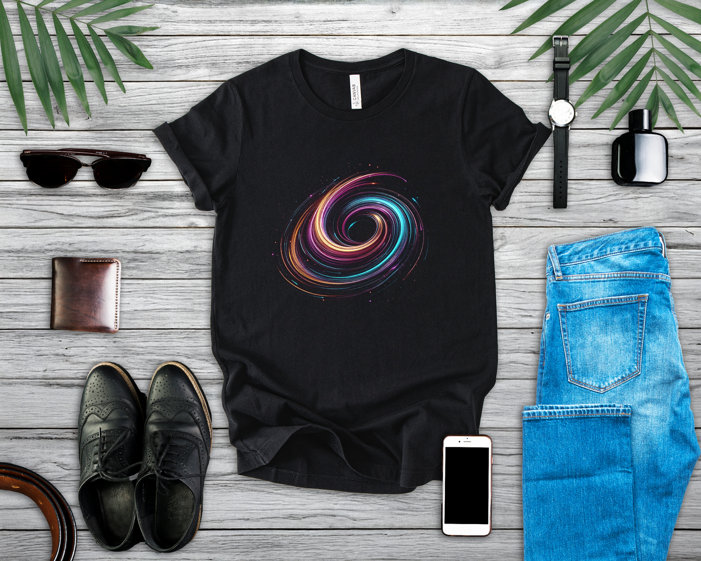 Neon Swirls – Vibrant Abstract Glow Graphic T-Shirt