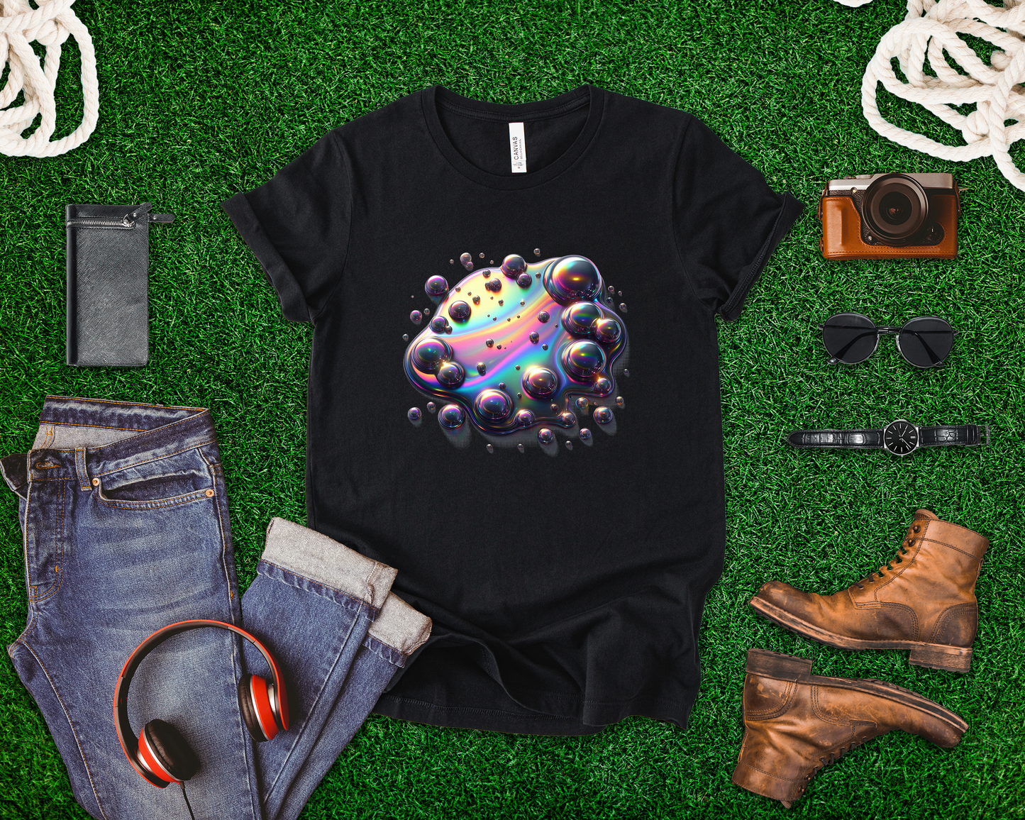 Oil Spill Fantasy – Iridescent Abstract Swirl Graphic T-Shirt