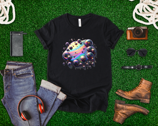Oil Spill Fantasy – Iridescent Abstract Swirl Graphic T-Shirt