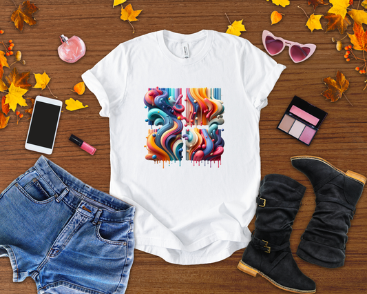 Drip Fusion Squares – Colorful Abstract Drip Art T-Shirt