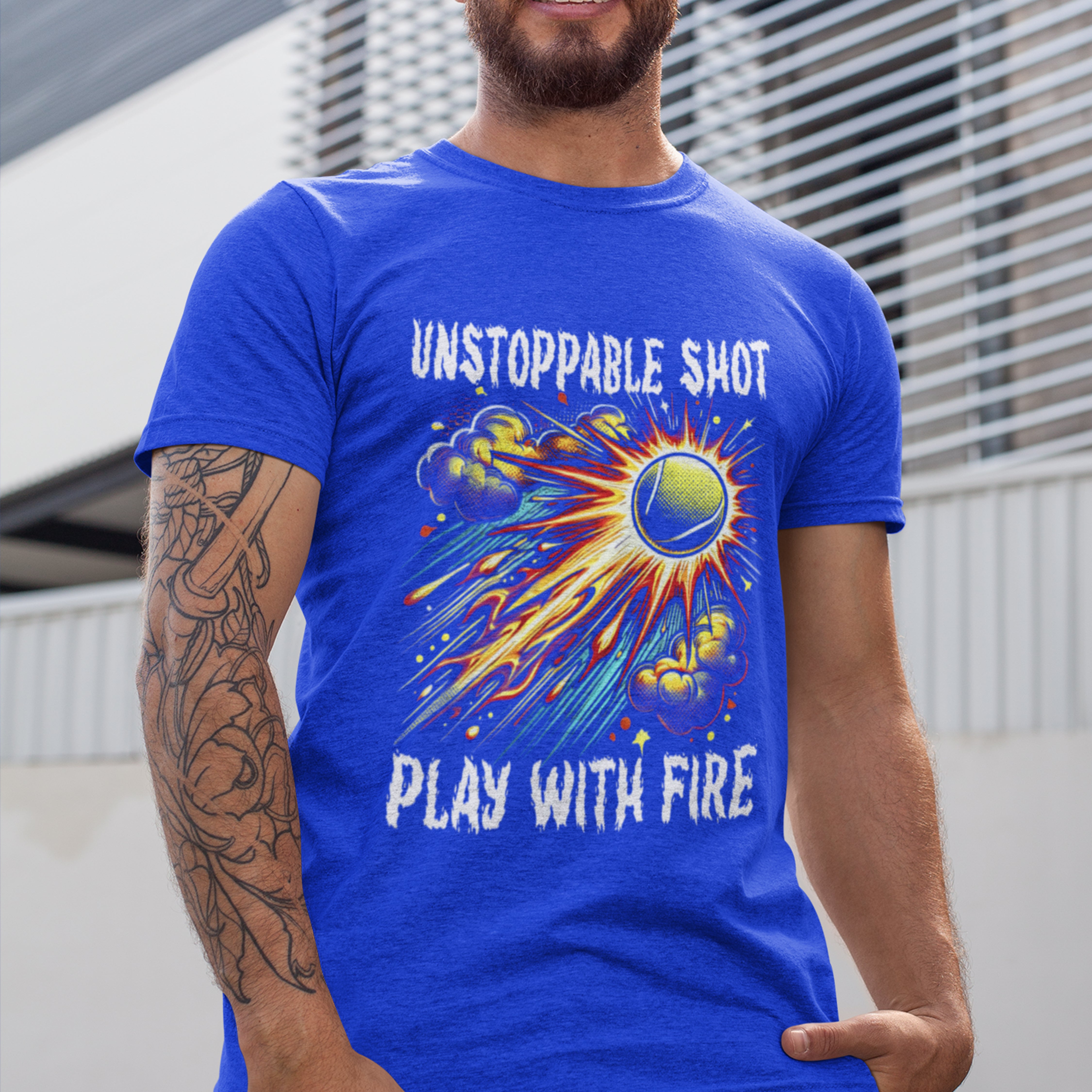 Unstoppable Shot, Play with Fire | Flaming Tennis Ball Graphic T-Shirt