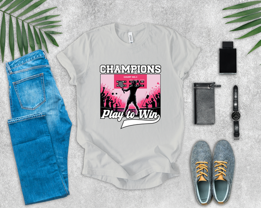Champions Play to Win – Tennis Victory Celebration Graphic T-Shirt