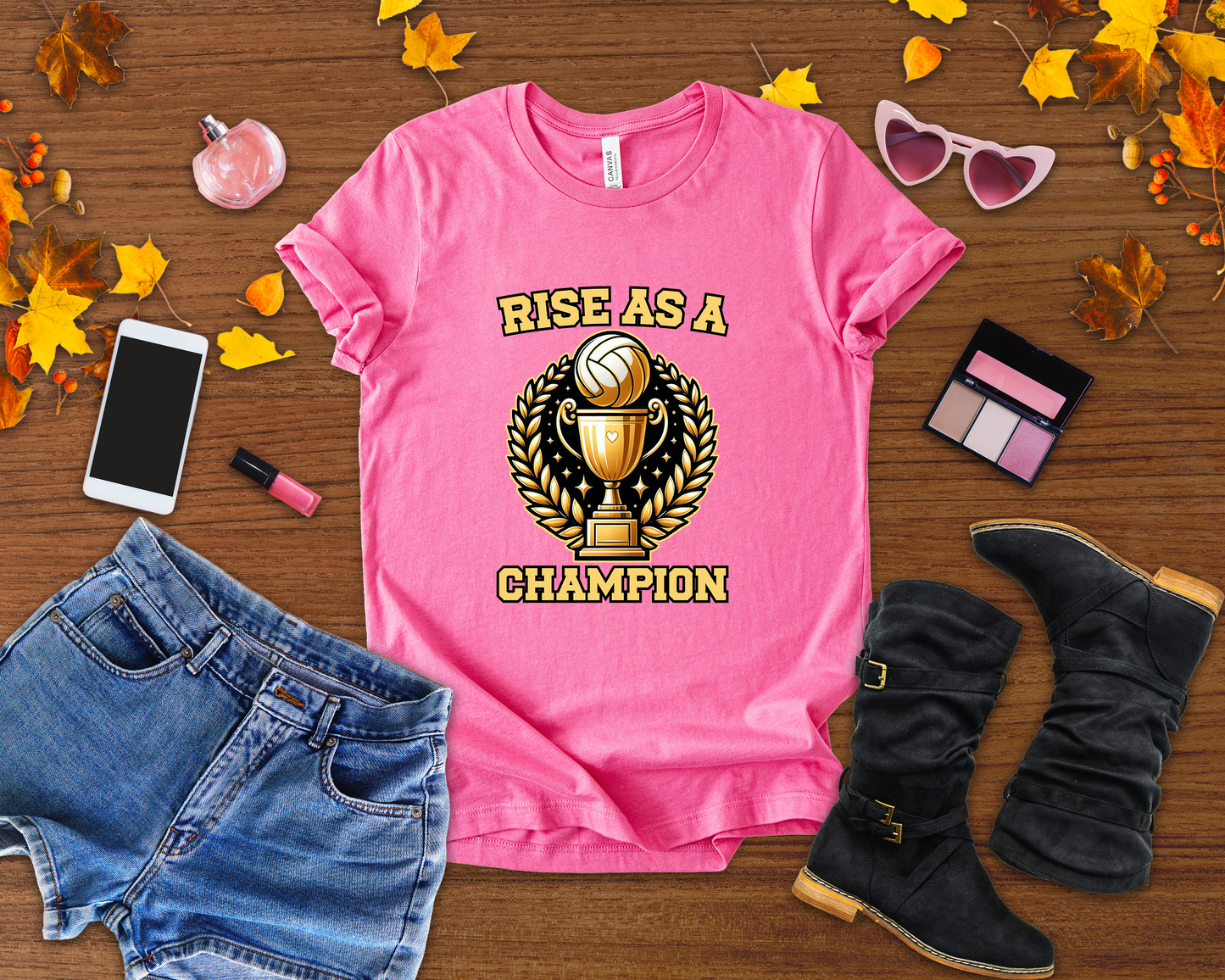 Raise as a Champion – Golden Trophy Victory Graphic T-Shirt