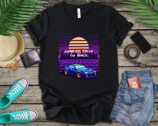 Retro Racing Arcade Pixel Gamer Insert Coin 80s Style T-Shirt