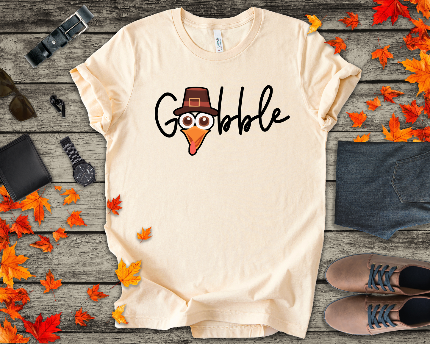 Gobble Turkey Head Cursive T-Shirt