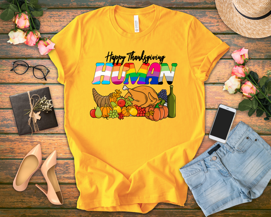 Happy Thanksgiving Human Gradient Text T-Shirt