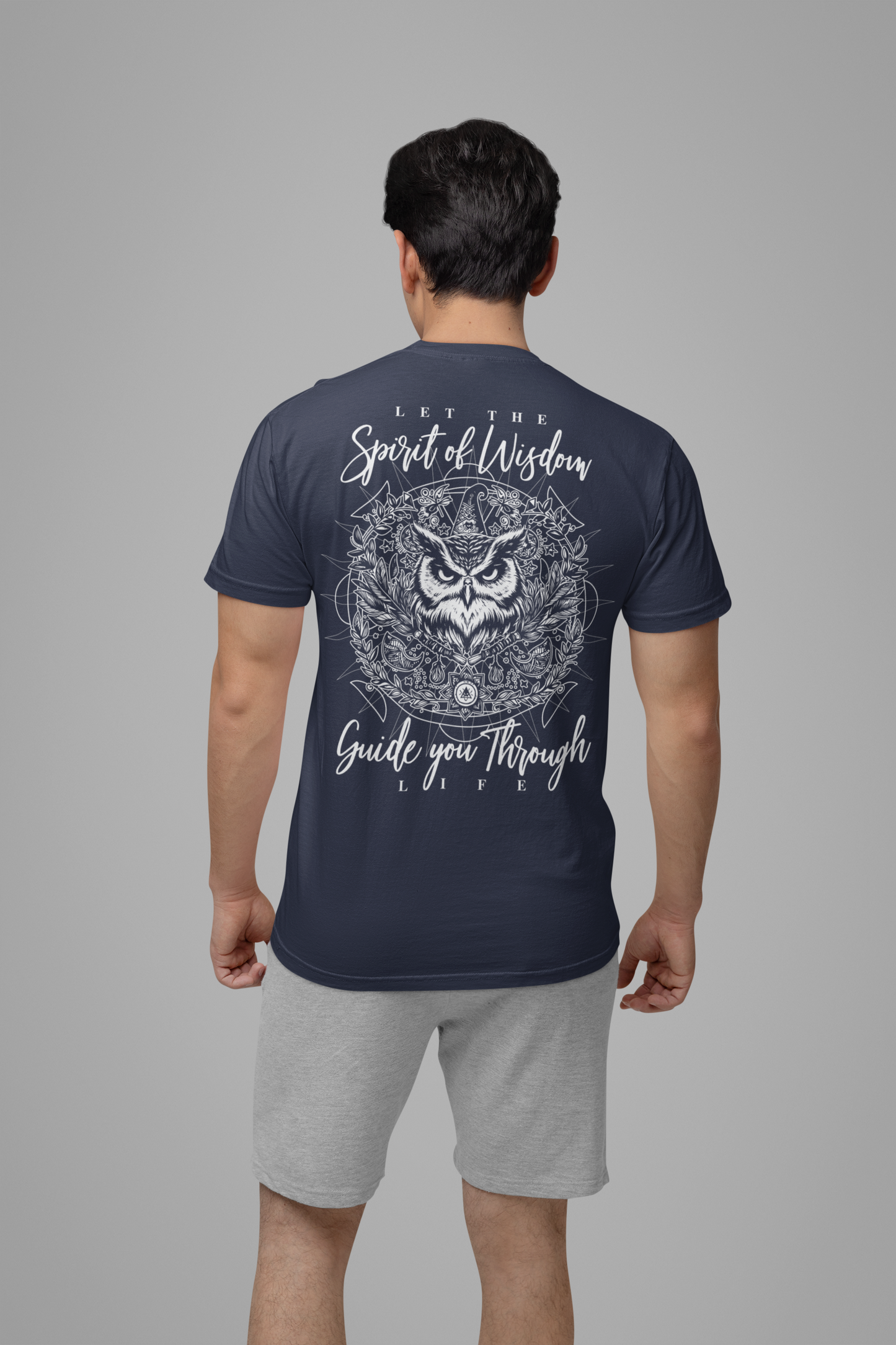 Spirit of Wisdom Owl T-Shirt – Wise Owl with Witch Hat and Medal [White Text]