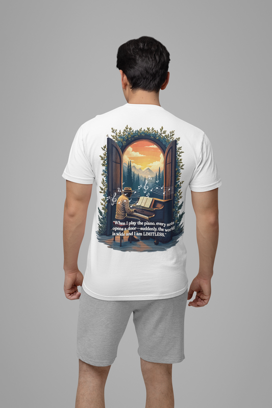 Limitless T-Shirt – Inspirational Piano and Nature Doorway Design