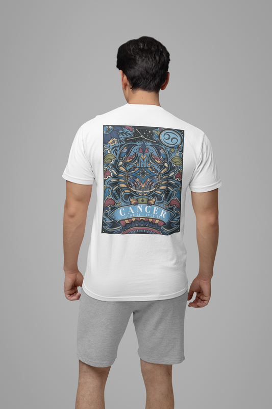 Colorful Cancer Zodiac T-Shirt – Crab with Constellation, Leaves & Flowers