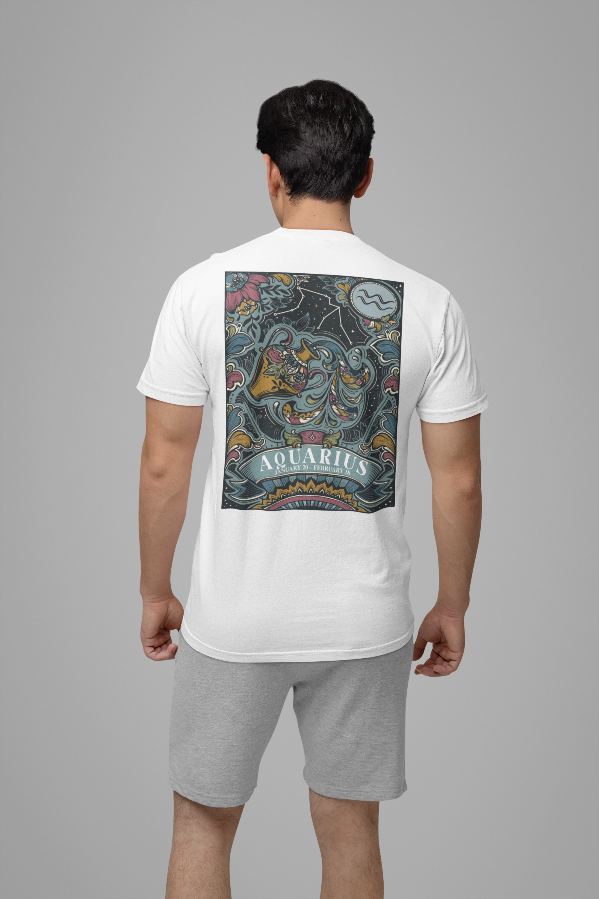 Aquarius Constellation & Floral Zodiac T-Shirt – January 20 to February 18