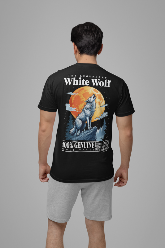 The Legendary White Wolf T-Shirt – Majestic Wolf Howling at Full Moon