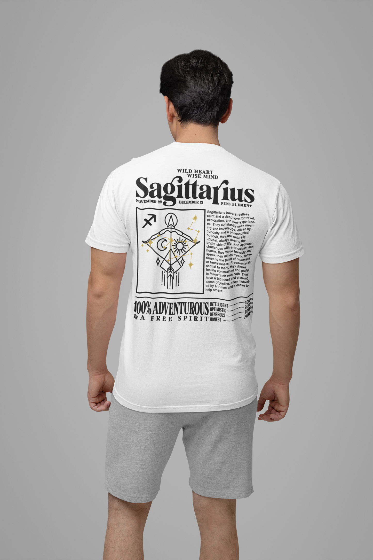Sagittarius Zodiac T-Shirt – Wild Heart Wise Mind Fire Element