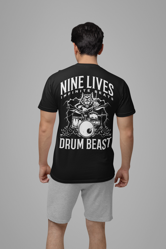 Nine Lives Infinite Beats DRUM BEAST T-Shirt – Furious Car Drum Machine Graphic